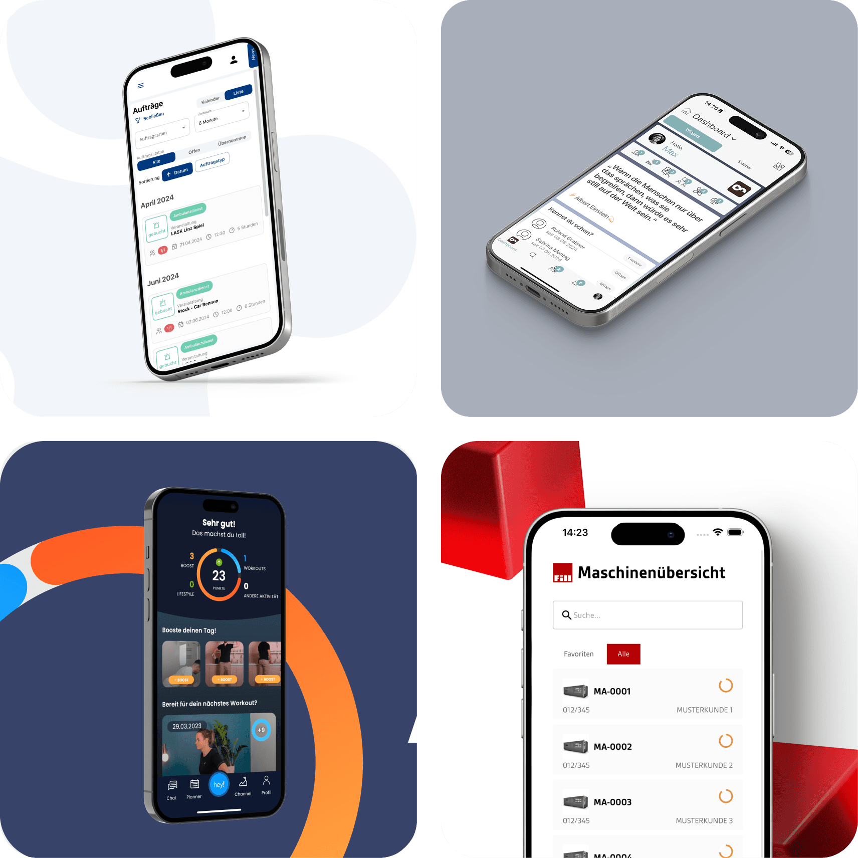 Grid mit vier App Projekten