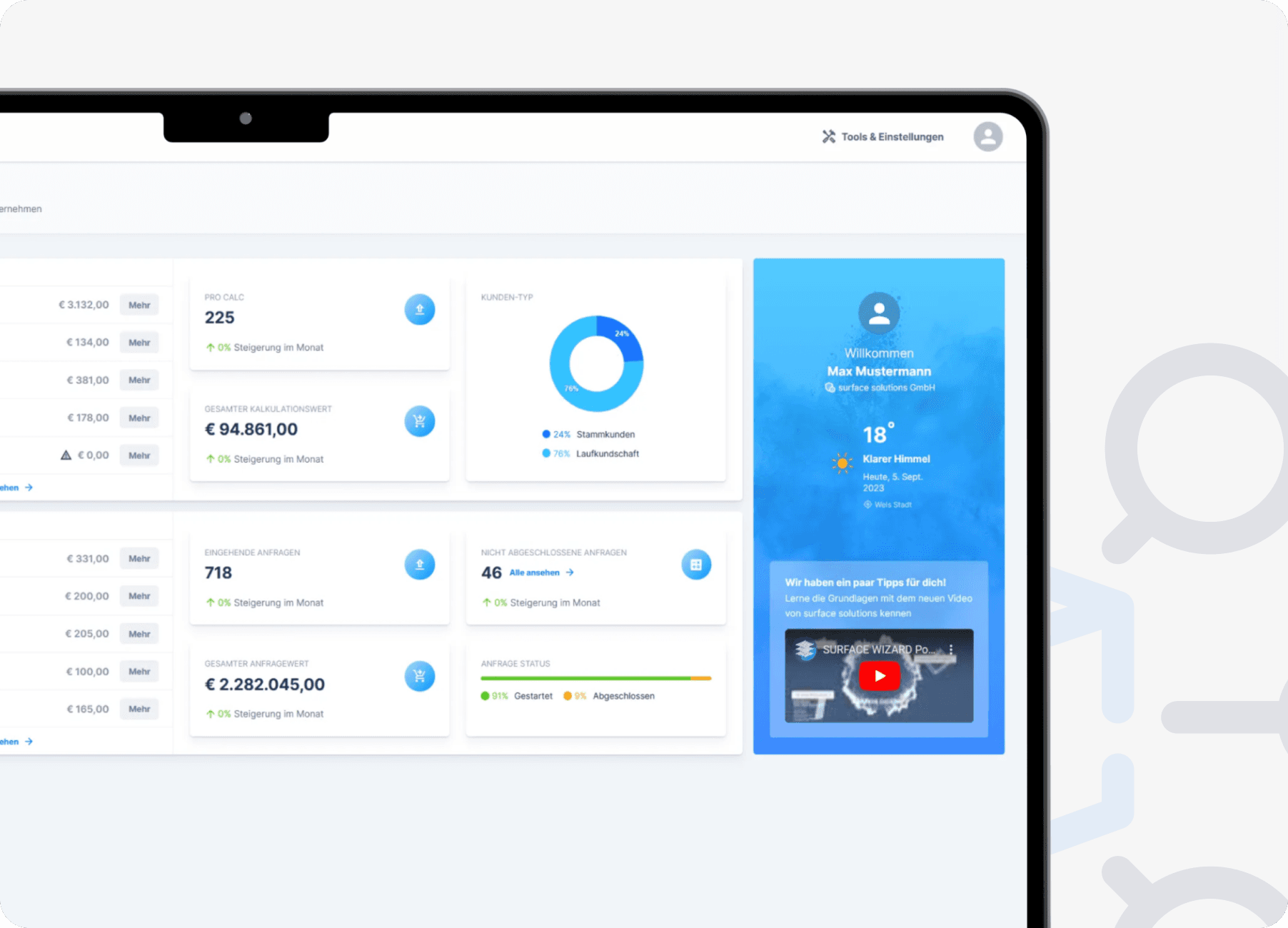Surface Solution – Auftragsverwaltung