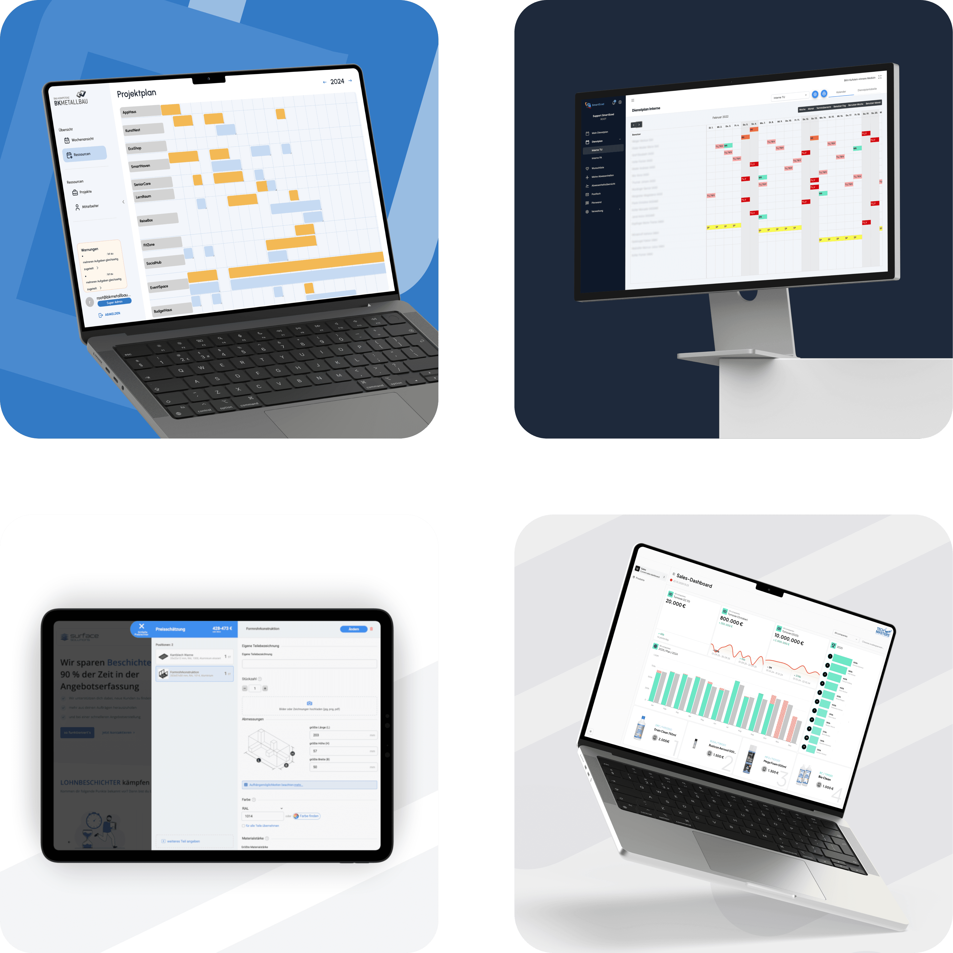 Grid mit vier App Projekten